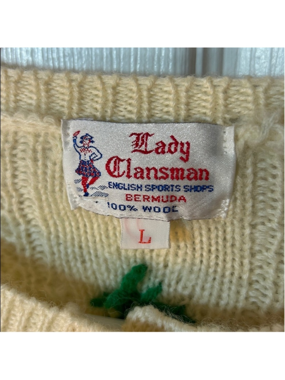 vintage lady clansman 100% wool 3-D floral cream knit cardigan sz large cottag - Picture 3 of 7